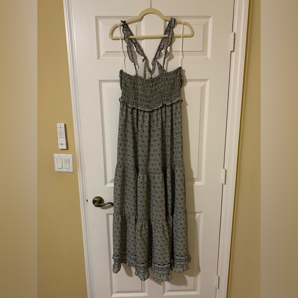Nwt Max Studio Boho Tiered Halter Maxi Dress, Xl Geometric Print Ruffle Straps — image 5 of 8